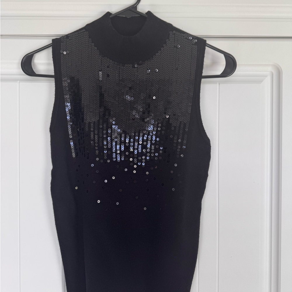Marled Sequin Mock Neck Black Knit Sweater Perfect Holidays, New Year’s Eve